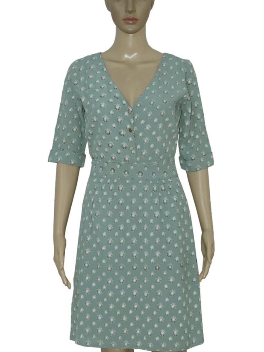 Anthropologie Printed Short Sleeve Button Blue Mini Dress S